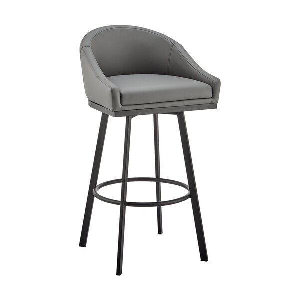 Armen Living Noran Swivel Counter Stool in Black Metal with Gray Faux Leather 840254335783 - main